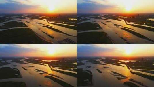 夕阳河水-黄河落日--黄河大景航拍高清在线视频素材下载