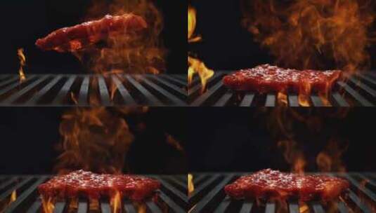 牛排烧烤过程高清在线视频素材下载