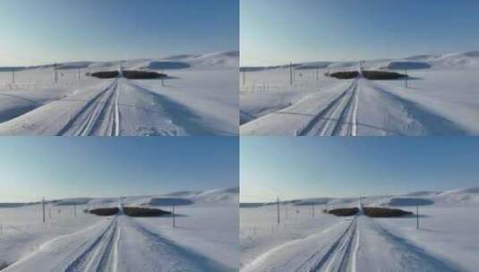 大兴安岭丘陵山地冬季积雪覆盖的道路高清在线视频素材下载