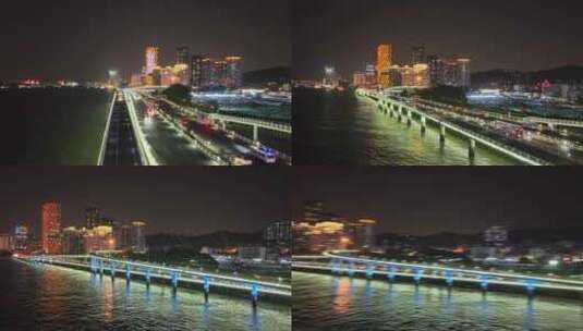 航拍厦门演武大桥夜景高清在线视频素材下载