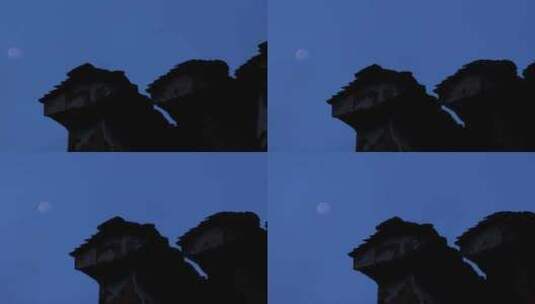 江南夜空月亮徽派建筑马头墙空镜高清在线视频素材下载