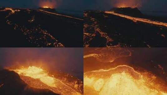 FPV拍摄火山岩浆高清在线视频素材下载