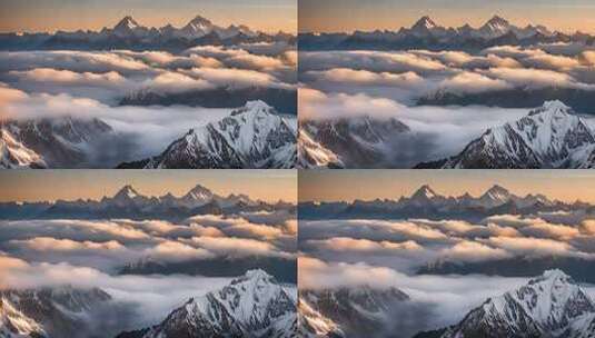 雪山云雾阳光山峰云海日出自然生态环境风景高清在线视频素材下载