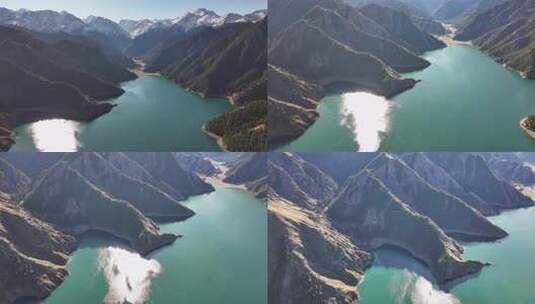 天山天池秋景航拍高清在线视频素材下载