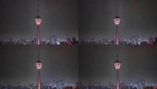 成都 339 电视塔锦江夜景航拍高清在线视频素材下载