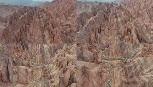 壮观的新疆天山红棕色高山峡谷航拍景象高清在线视频素材下载