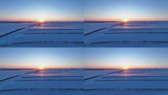 雪后垦区田野夕阳时的唯美时刻高清在线视频素材下载