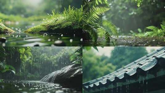 雨中的自然景观，春天雨水空境唯美高清在线视频素材下载