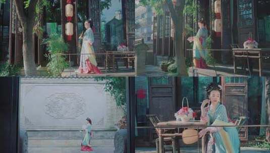 古装女子庭院前优雅站立高清在线视频素材下载