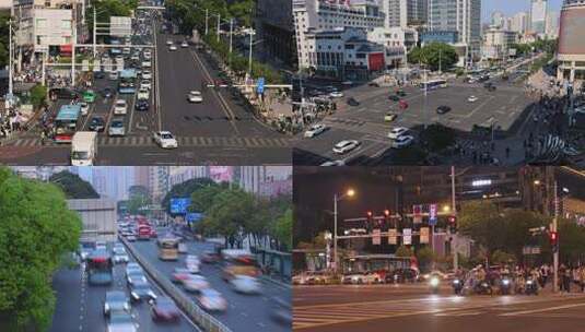 繁忙城市街道路口交通车流人流延时高清在线视频素材下载