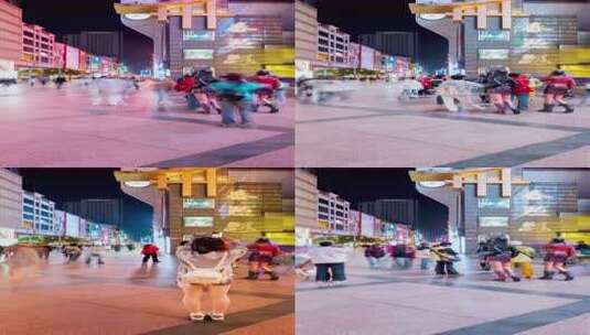 成都春熙路商业街人流街景夜景延时摄影高清在线视频素材下载