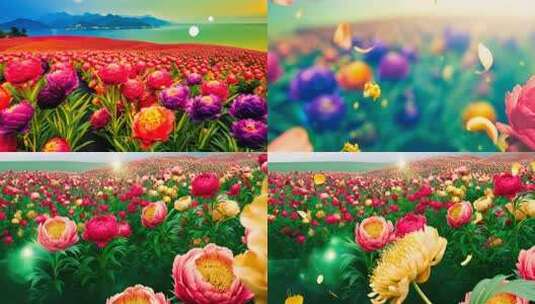 缤纷花朵与飘落花瓣景观高清在线视频素材下载