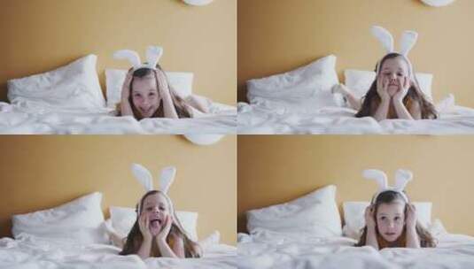 戴着兔子发带的女孩高清在线视频素材下载