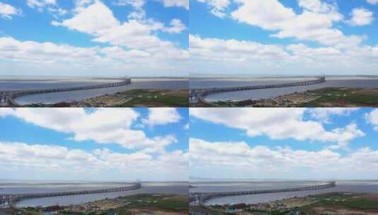青岛北站铁路跨海大桥蓝天白云航拍2高清在线视频素材下载