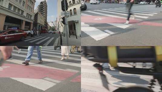 行人匆忙通过城市斑马线高清在线视频素材下载