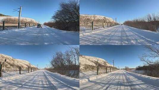 自驾在呼伦贝尔冰雪公路上高清在线视频素材下载