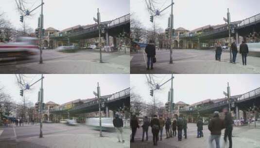繁忙的柏林十字路口的延时镜头高清在线视频素材下载