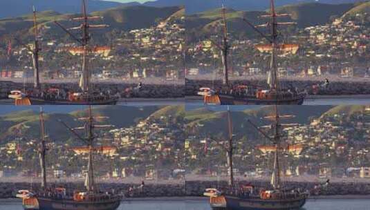 帆船驶进文图拉市高清在线视频素材下载