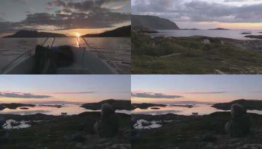 高清实拍出海的船和夕阳高清在线视频素材下载
