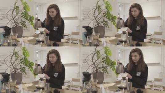 在咖啡馆煮咖啡的女人高清在线视频素材下载