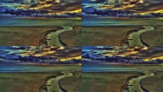 湖泊上方彩色云层延时高清在线视频素材下载