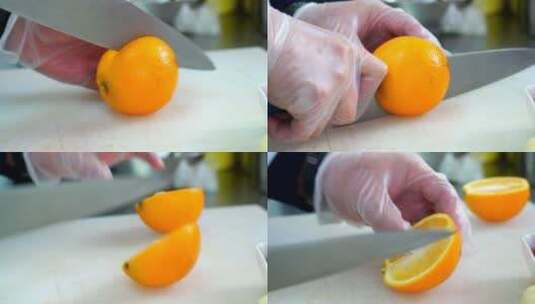 升格实拍美食制作水果用刀切开的橙子高清在线视频素材下载