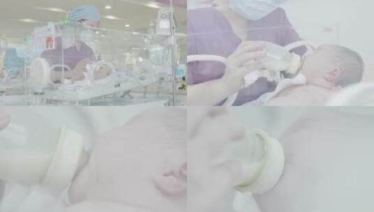 儿童医院新生儿科新生儿保温箱吃奶护士喂奶高清在线视频素材下载