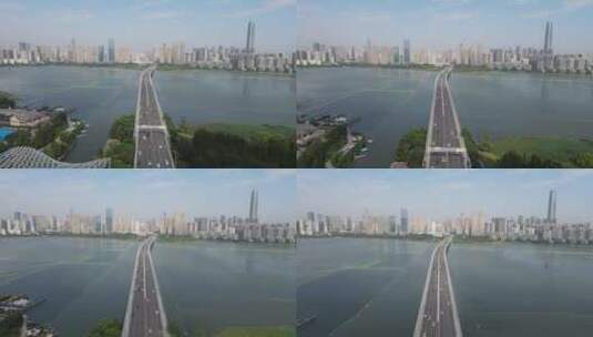 航拍武汉沙湖大桥交通高清在线视频素材下载