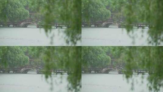 153 杭州 风景 古建筑 下雨天 小桥 杨柳高清在线视频素材下载