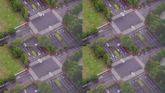 俯拍城市城区道路十字路口高清在线视频素材下载