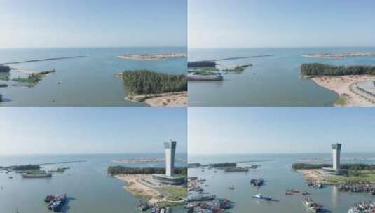 航拍海南三亚崖州区中心渔港码头高清在线视频素材下载