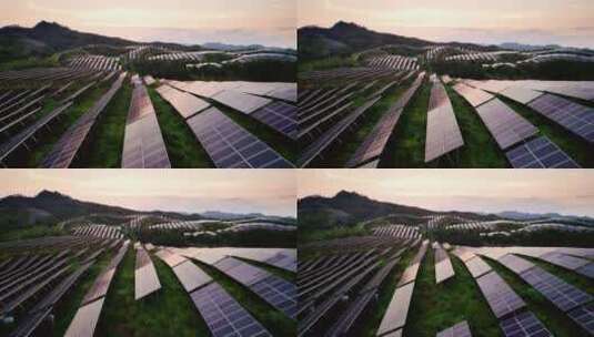 航拍山坡光伏太阳能发电场高清在线视频素材下载