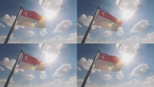 旗杆上的新加坡国旗在风中飘扬高清在线视频素材下载