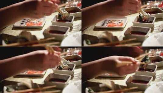 一家人吃寿司晚餐高清在线视频素材下载