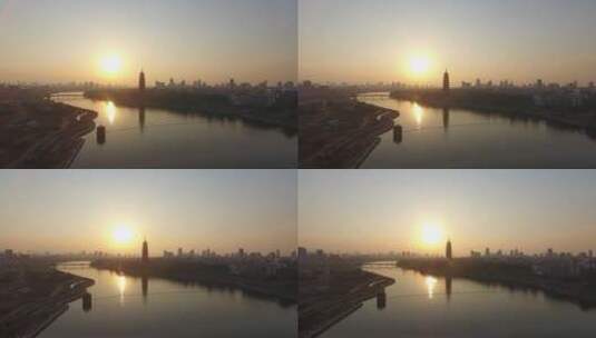 夕阳下的金华城市高清在线视频素材下载