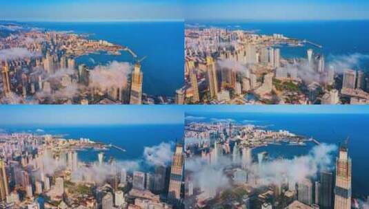 2022青岛海岸线航拍城市风光延时高清在线视频素材下载