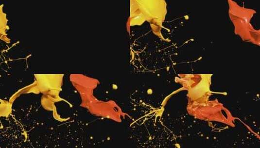 橙色黄色液体颜料泼洒碰撞飞溅 (2)高清在线视频素材下载