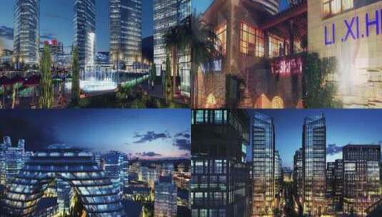 三维城市夜景建筑漫游动画高清在线视频素材下载