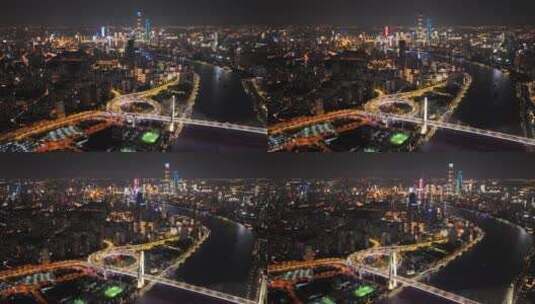 南浦大桥夜景环绕延时航拍高清在线视频素材下载