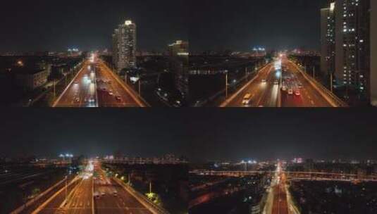 上海沪闵高架夜景航拍高清在线视频素材下载