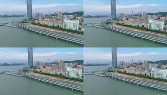 航拍海滨城市厦门海边公路风景高清在线视频素材下载