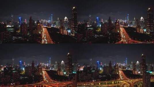 上海延安高架城市天际线夜景航拍高清在线视频素材下载