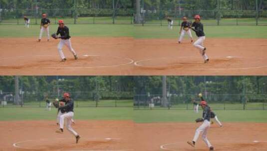 垒球运动员投球的平移镜头高清在线视频素材下载