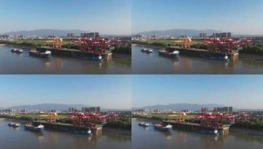 江西省九江港集装箱码头航拍视频高清在线视频素材下载