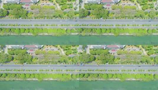 航拍城市道路绿色交通车流高清在线视频素材下载