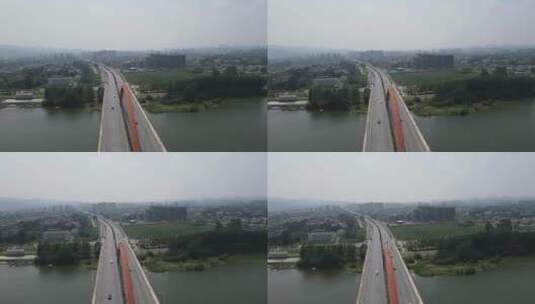 湖北襄阳汉江东津大桥航拍高清在线视频素材下载