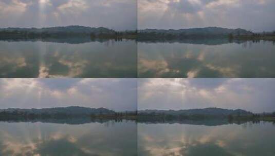 湖光波色光束耶稣光云缝光延时摄影高清在线视频素材下载