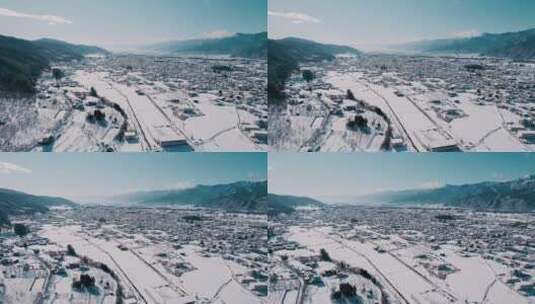 航拍雪后的小镇景观高清在线视频素材下载