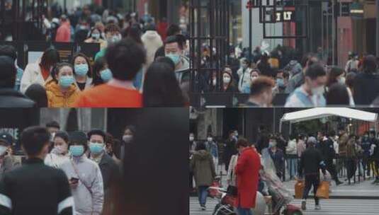 新冠疫情下城市街头行人戴口罩慢镜头合集高清在线视频素材下载