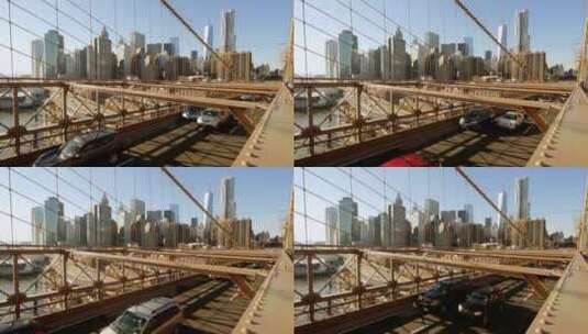 纽约布鲁克林大桥俯拍车流高清在线视频素材下载